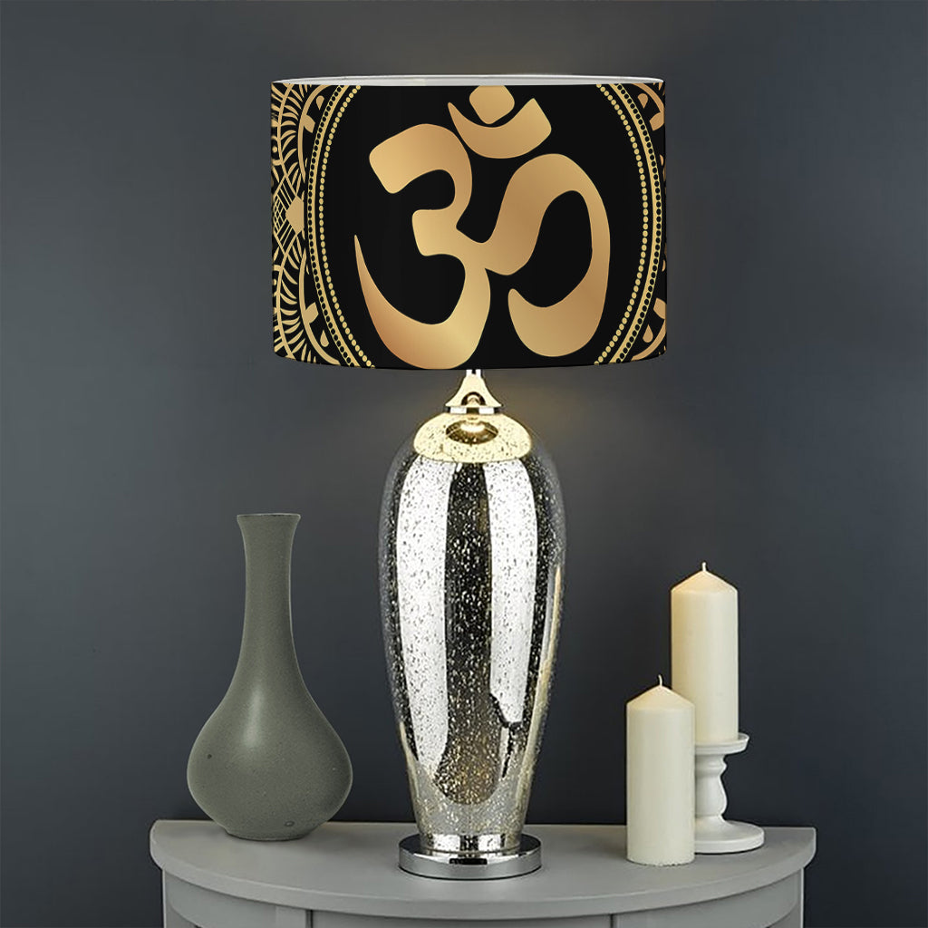 Gold Om Mandala Print Drum Lamp Shade
