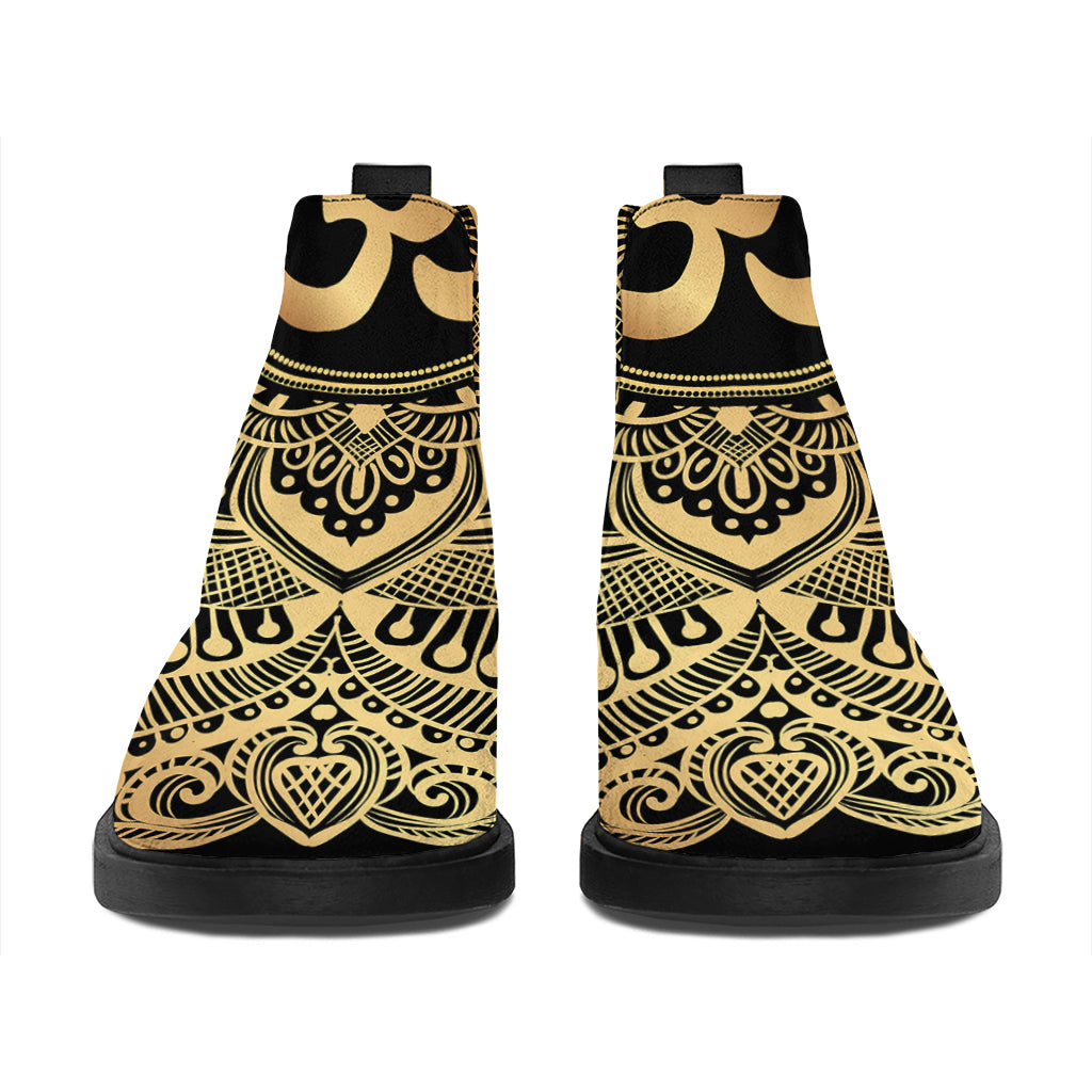 Gold Om Mandala Print Flat Ankle Boots