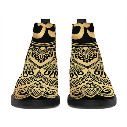 Gold Om Mandala Print Flat Ankle Boots