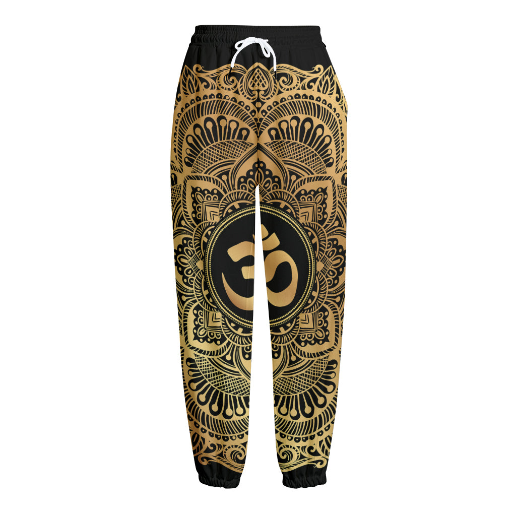 Gold Om Mandala Print Fleece Lined Knit Pants