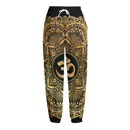 Gold Om Mandala Print Fleece Lined Knit Pants
