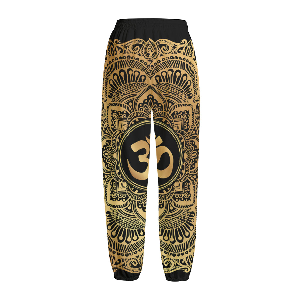 Gold Om Mandala Print Fleece Lined Knit Pants