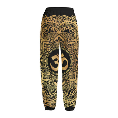 Gold Om Mandala Print Fleece Lined Knit Pants