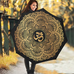 Gold Om Mandala Print Foldable Umbrella