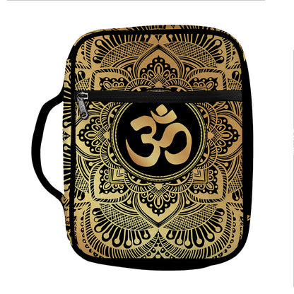 Gold Om Mandala Print Front Pocket Bible Bag