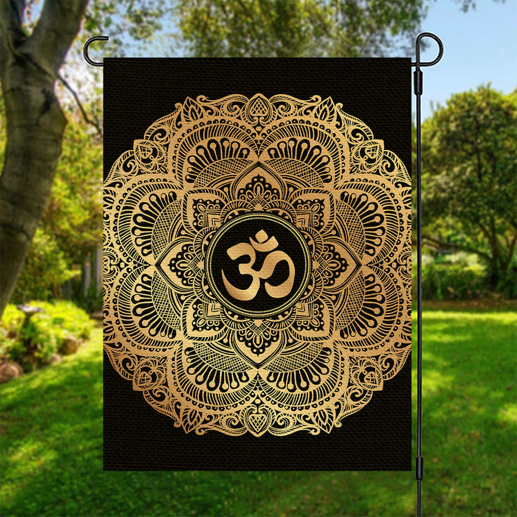 Gold Om Mandala Print Garden Flag