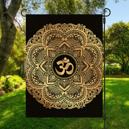 Gold Om Mandala Print Garden Flag