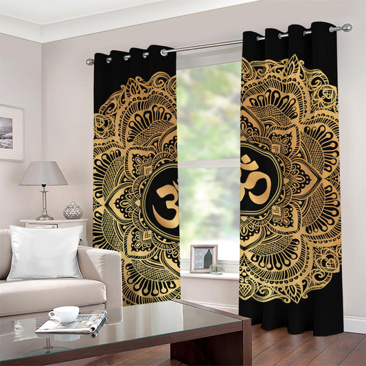 Gold Om Mandala Print Grommet Curtains