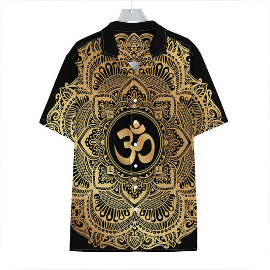 Gold Om Mandala Print Hawaiian Shirt