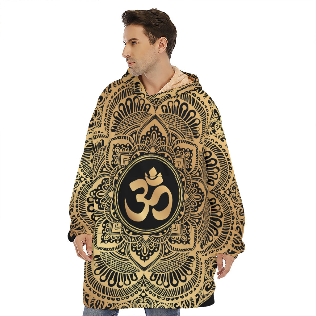 Gold Om Mandala Print Hoodie Blanket