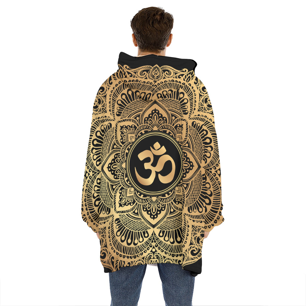 Gold Om Mandala Print Hoodie Blanket