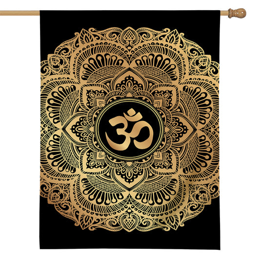 Gold Om Mandala Print House Flag