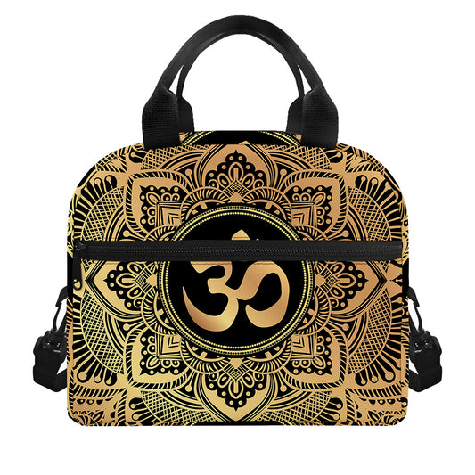 Gold Om Mandala Print Insulated Lunch Bag