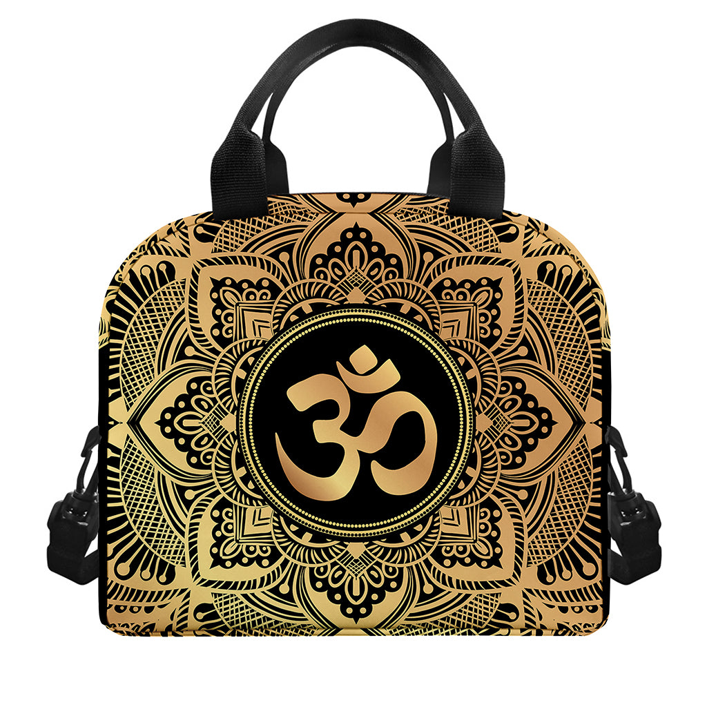 Gold Om Mandala Print Insulated Lunch Bag