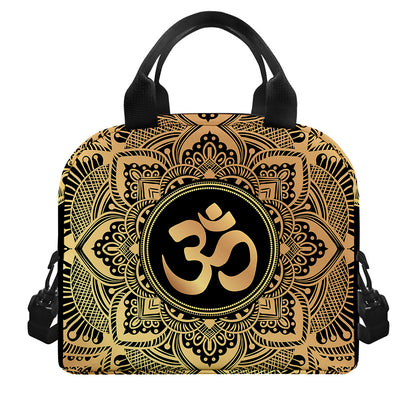 Gold Om Mandala Print Insulated Lunch Bag