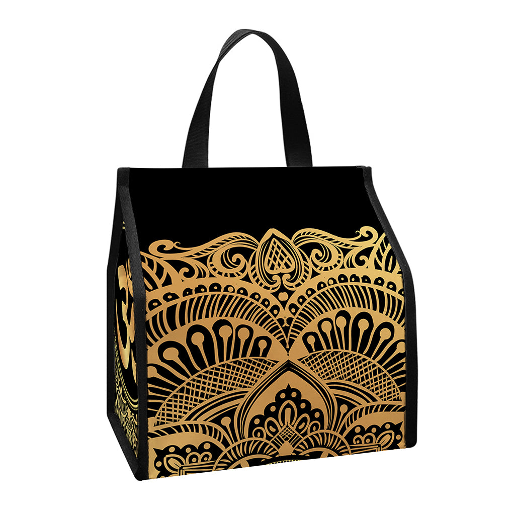 Gold Om Mandala Print Insulated Lunch Tote