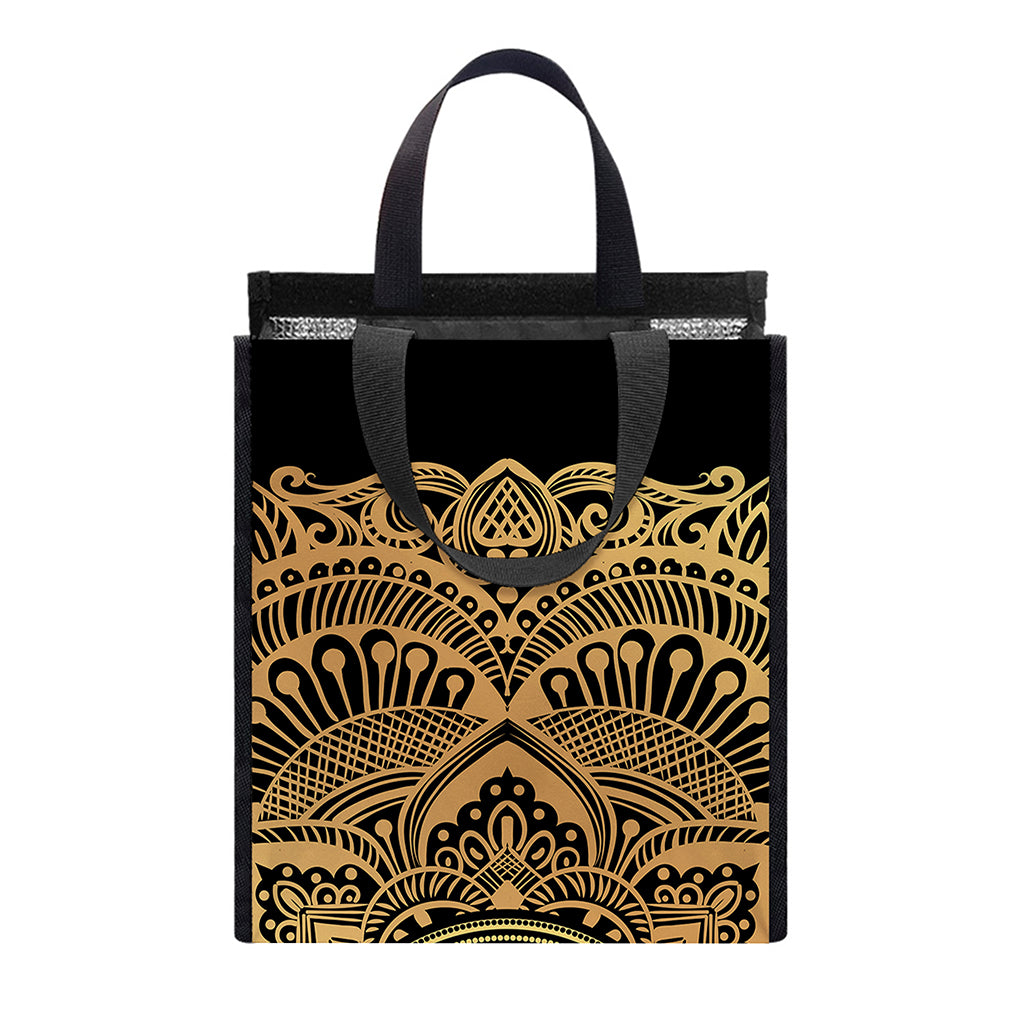 Gold Om Mandala Print Insulated Lunch Tote