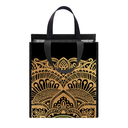 Gold Om Mandala Print Insulated Lunch Tote