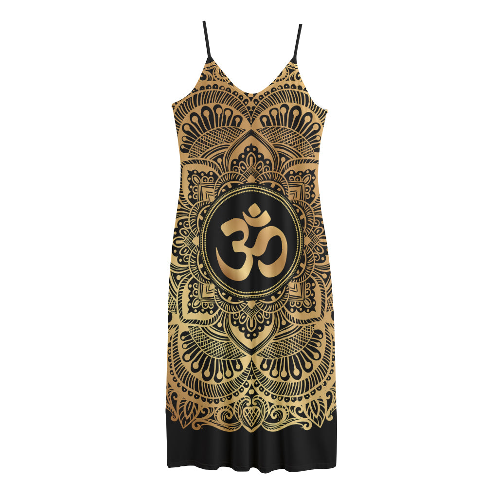 Gold Om Mandala Print Jersey Midi Cami Dress