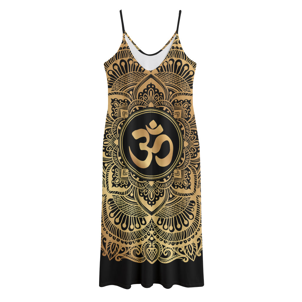 Gold Om Mandala Print Jersey Midi Cami Dress