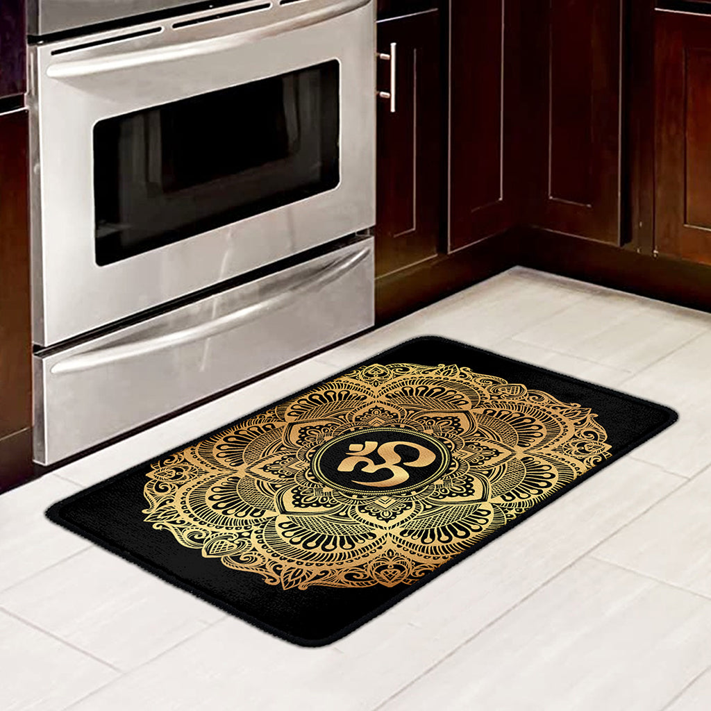 Gold Om Mandala Print Kitchen Mat
