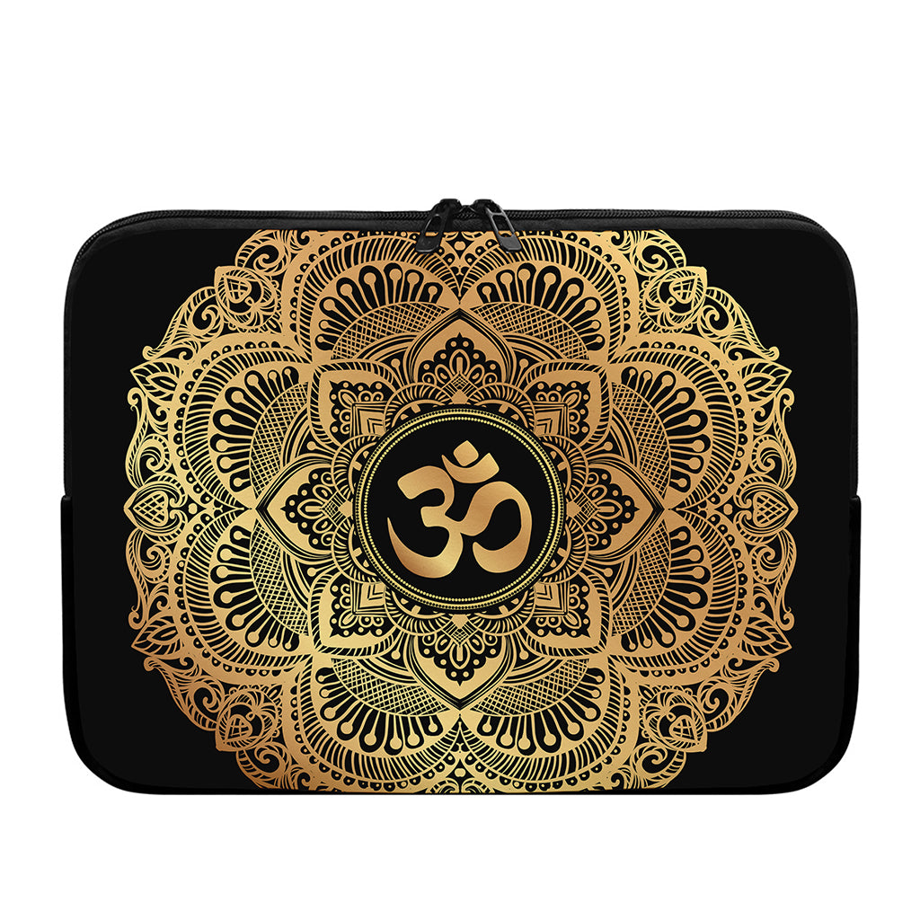 Gold Om Mandala Print Laptop Sleeve