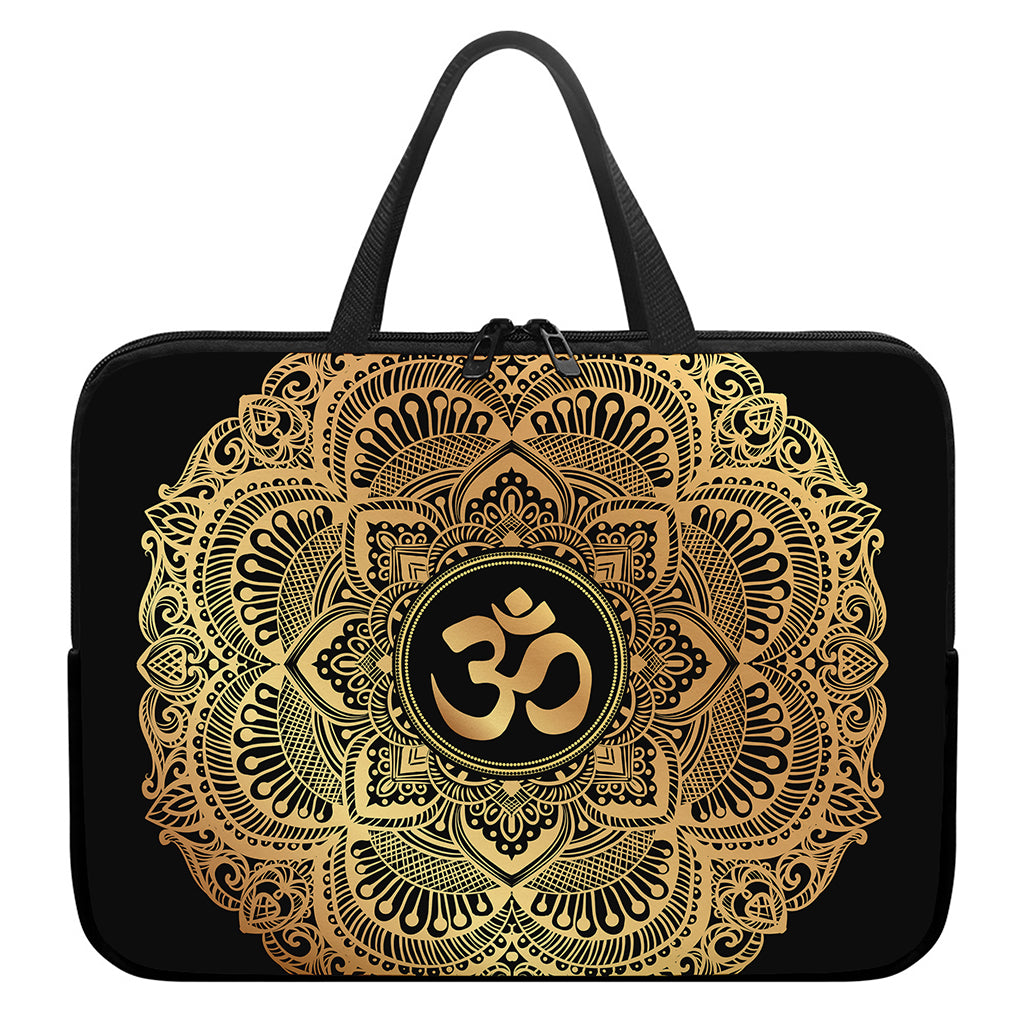 Gold Om Mandala Print Laptop Sleeve With Handle