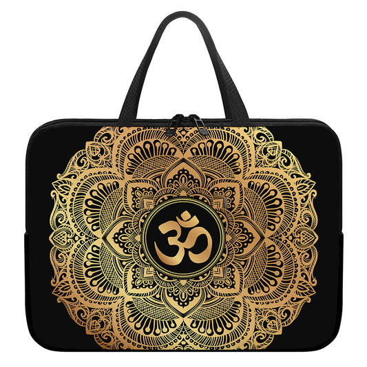 Gold Om Mandala Print Laptop Sleeve With Handle