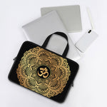 Gold Om Mandala Print Laptop Sleeve With Handle