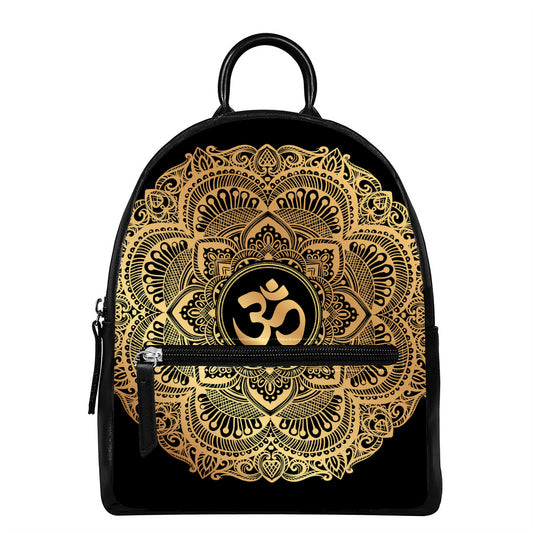 Gold Om Mandala Print Leather Backpack