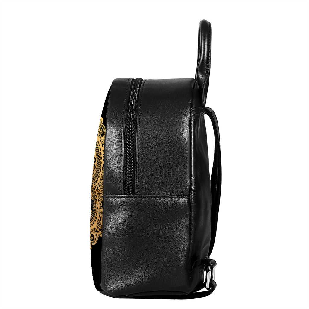 Gold Om Mandala Print Leather Backpack