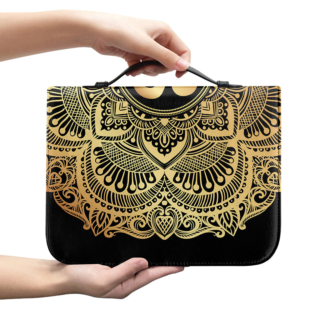 Gold Om Mandala Print Leather Bible Cover