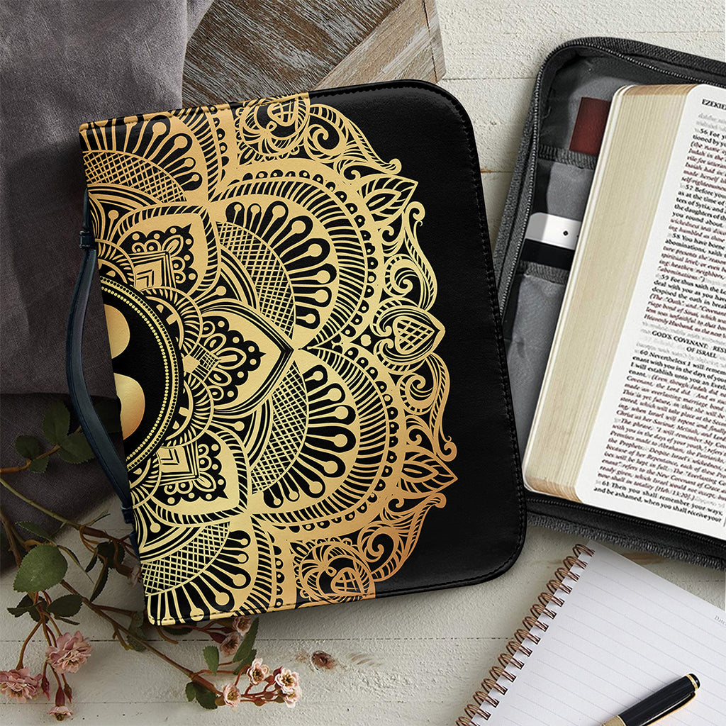 Gold Om Mandala Print Leather Bible Cover
