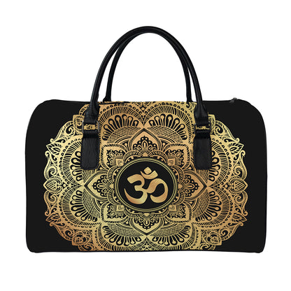 Gold Om Mandala Print Leather Duffle Bag