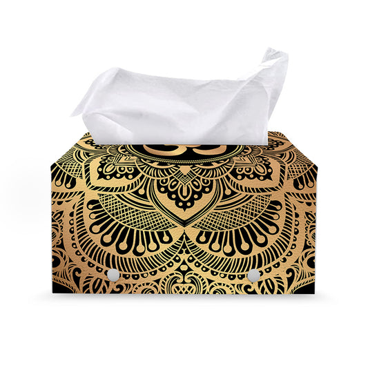 Gold Om Mandala Print Leather Tissue Box Cover