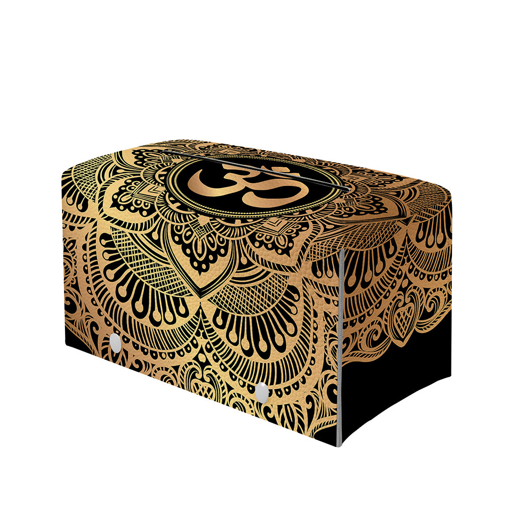 Gold Om Mandala Print Leather Tissue Box Cover