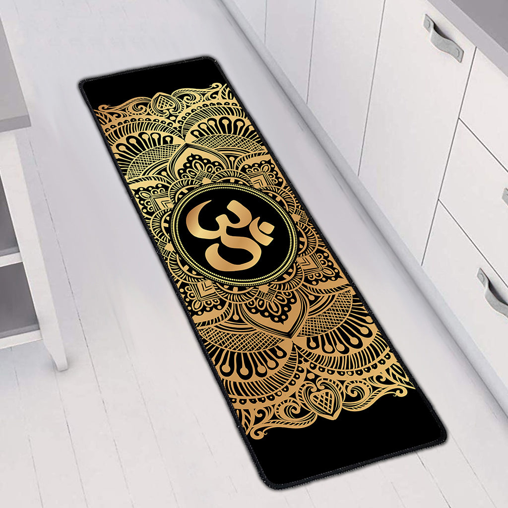 Gold Om Mandala Print Long Kitchen Mat