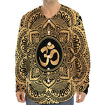 Gold Om Mandala Print Long Sleeve Baseball Jersey