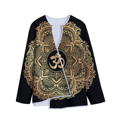 Gold Om Mandala Print Long Sleeve Short Coat