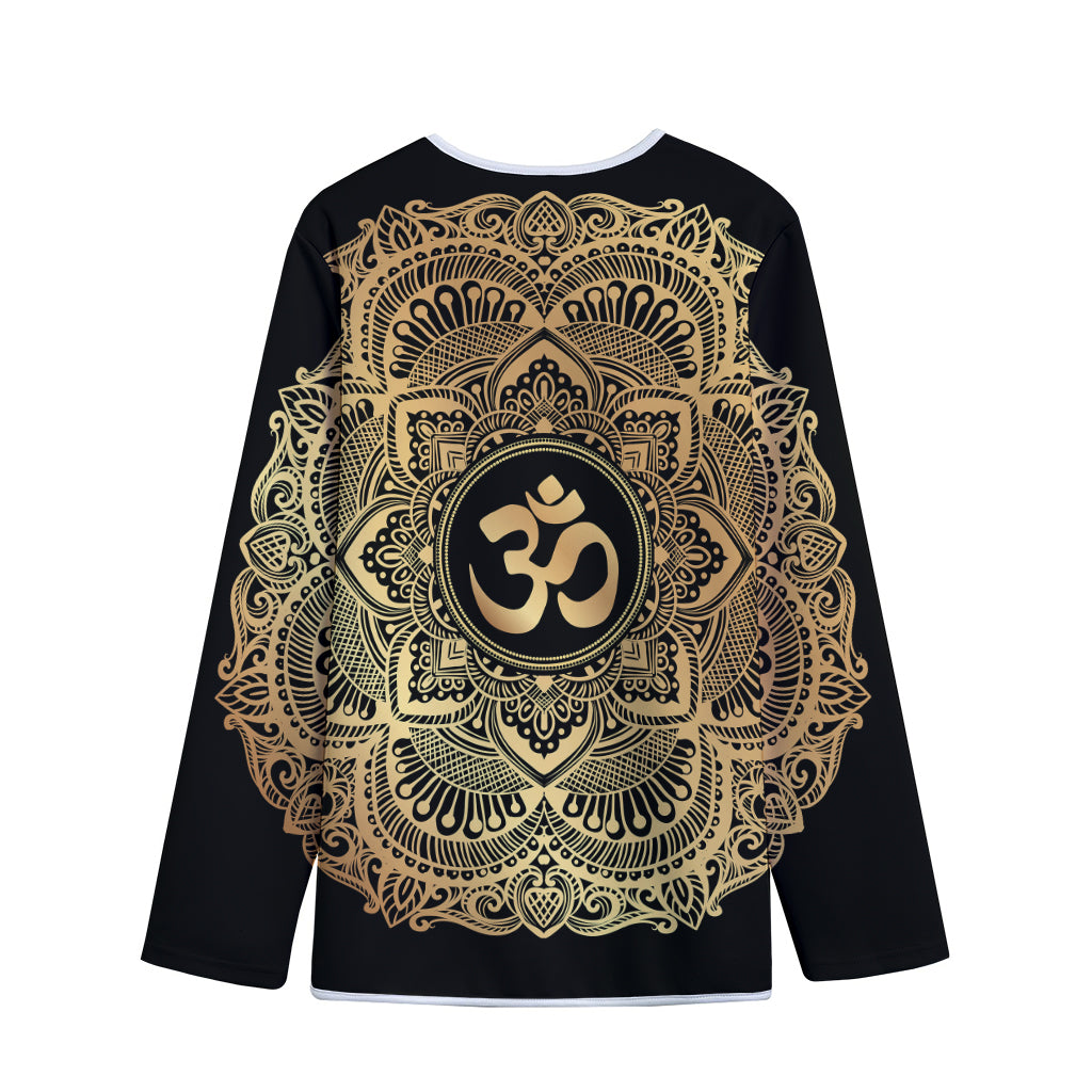 Gold Om Mandala Print Long Sleeve Short Coat