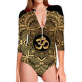 Gold Om Mandala Print Long Sleeve Swimsuit