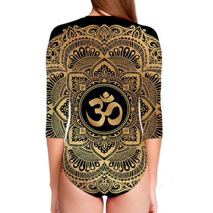 Gold Om Mandala Print Long Sleeve Swimsuit