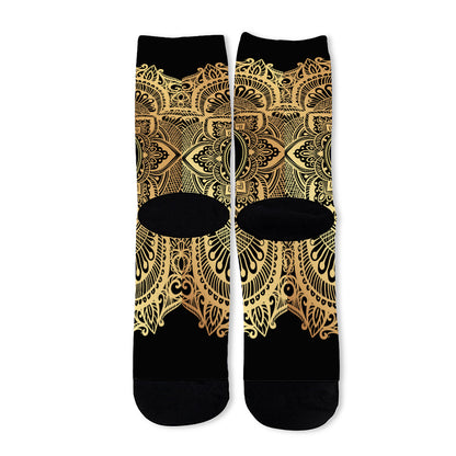 Gold Om Mandala Print Long Socks