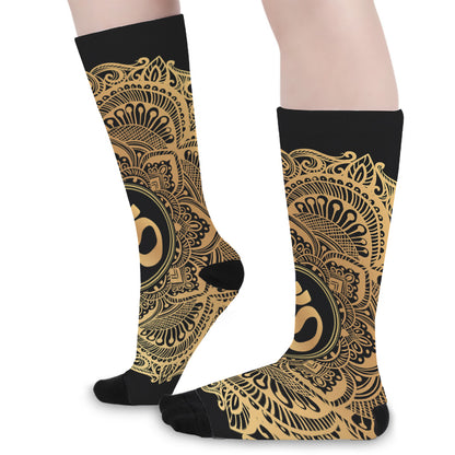 Gold Om Mandala Print Long Socks