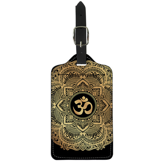 Gold Om Mandala Print Luggage Tag