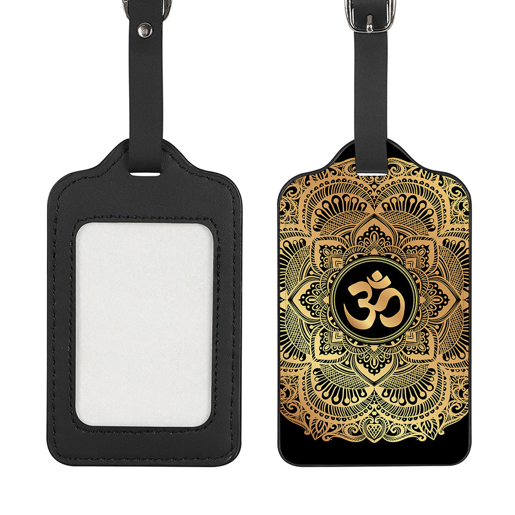 Gold Om Mandala Print Luggage Tag