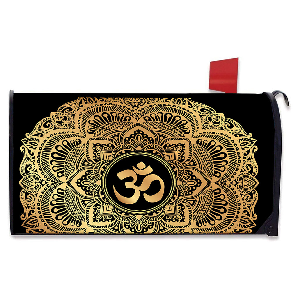 Gold Om Mandala Print Mailbox Cover