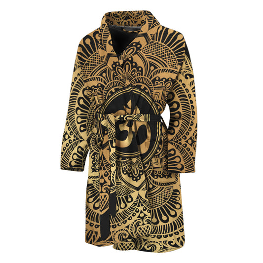 Gold Om Mandala Print Men's Bathrobe