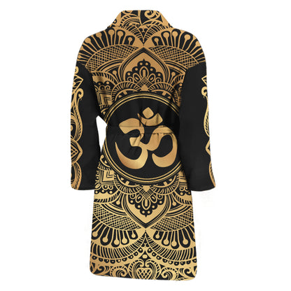 Gold Om Mandala Print Men's Bathrobe