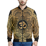 Gold Om Mandala Print Men's Bomber Jacket
